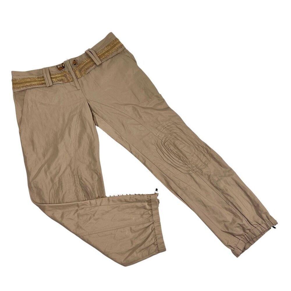 Ermanno Scervino Tan Cropped Pants with Gold Accents